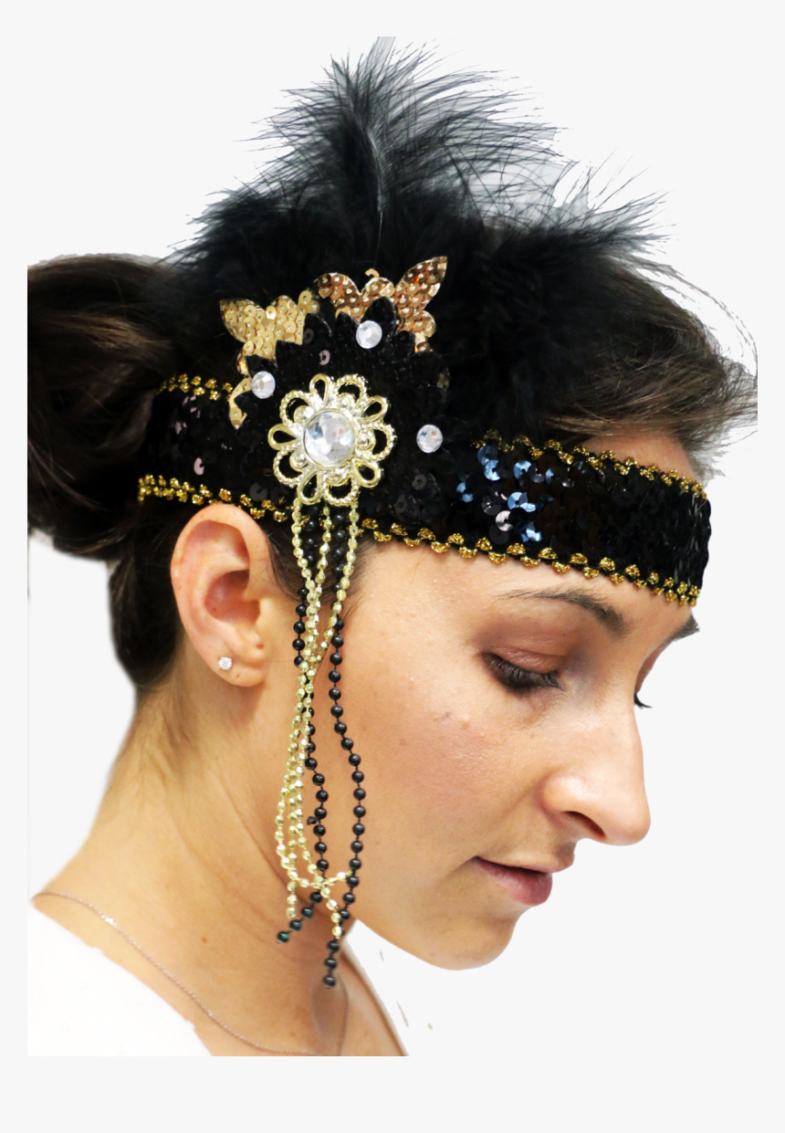 Flapper 1920 S Headpiece Deluxe Black And Gold , Png - 1920s Headpiece, Transparent Png