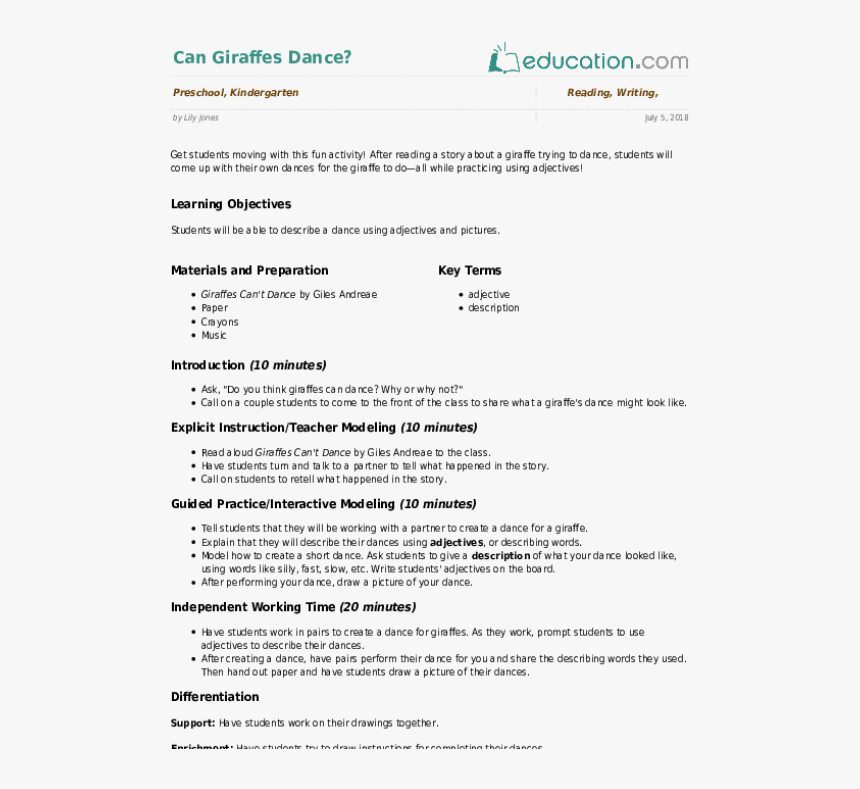 Can Giraffes Dance - Learning Resources On A Lesson Plan, HD Png Download