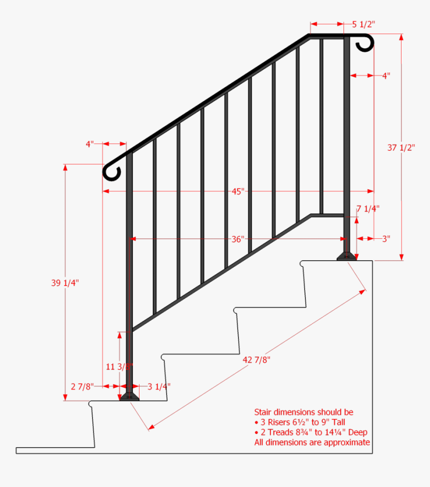 Dimensions Of Handrail For Stairs, HD Png Download