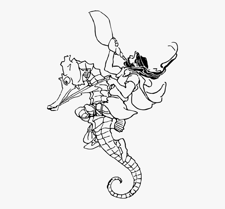 Sea, Horse, Vintage, Story, Fairy, Tale, Animal, Ocean - Person Riding A Seahorse, HD Png Download