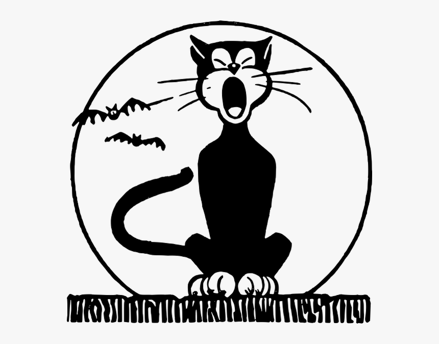 Meow Cat Moon - Black Cat Halloween Clipart, HD Png Download
