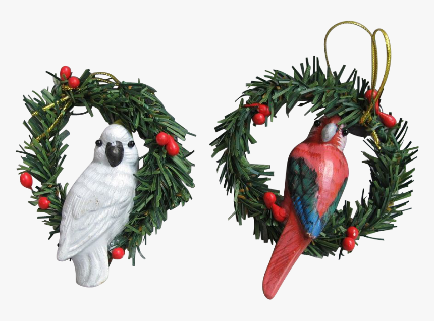 Cockatoo And Macaw Parrot Hand Painted Wood Christmas - Christmas Ornament, HD Png Download