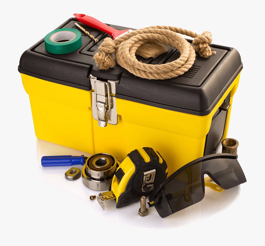 Yellow Box With Various Construction Tools - Tools And Supplies Png, Transparent Png