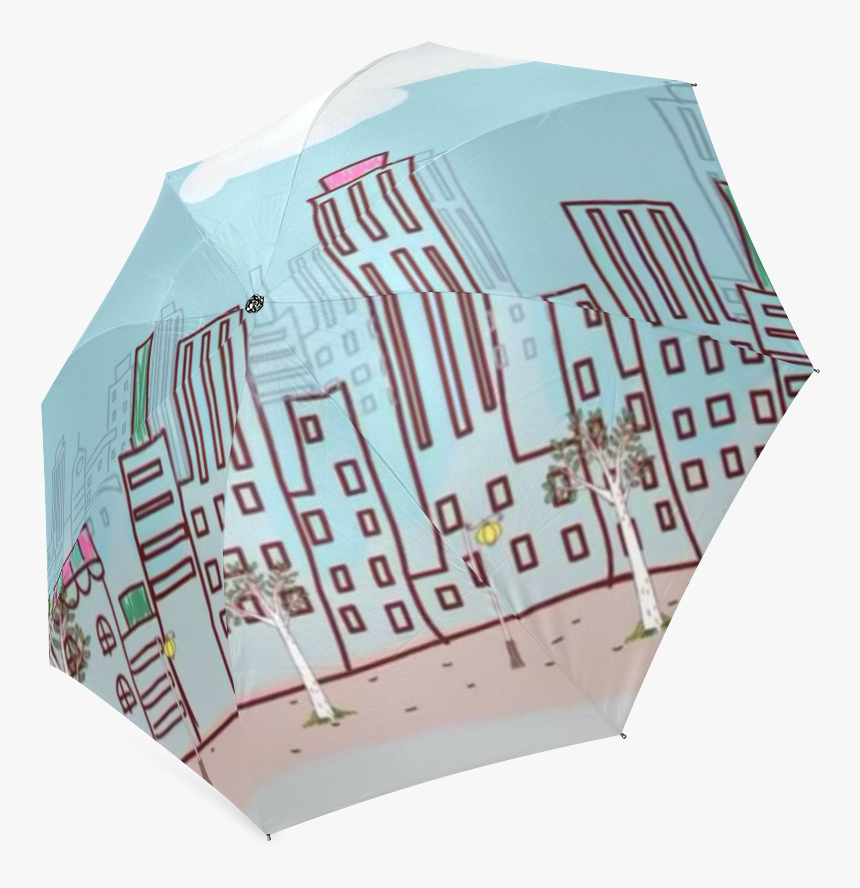 Cartoon City Foldable Umbrella - Umbrella, HD Png Download