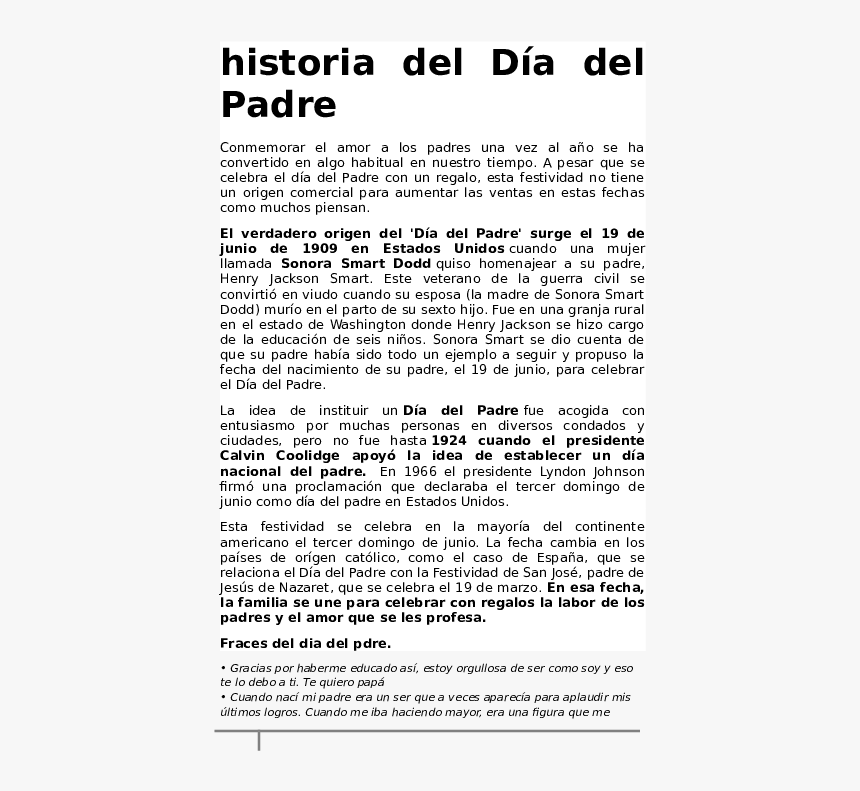 Reseña Historica Del Dia Del Padre, HD Png Download