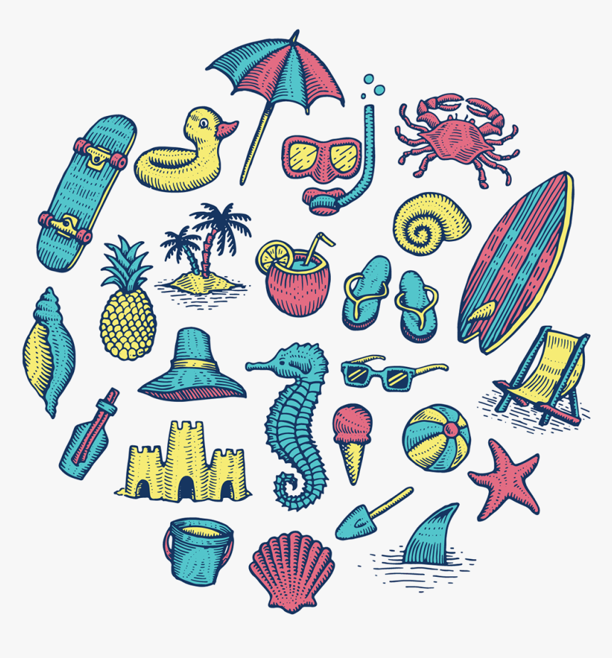Beach Icons On @behance By Travis Pietsch - Beach Collage Drawing, HD Png Download