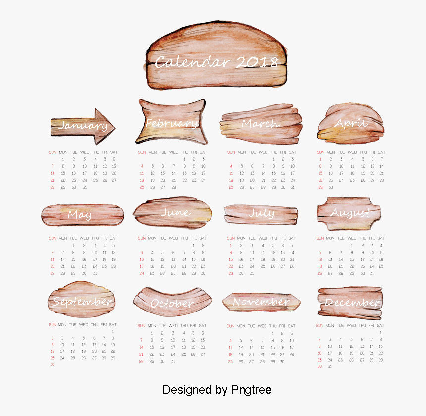 2018 Calendar Png Images - Tan, Transparent Png