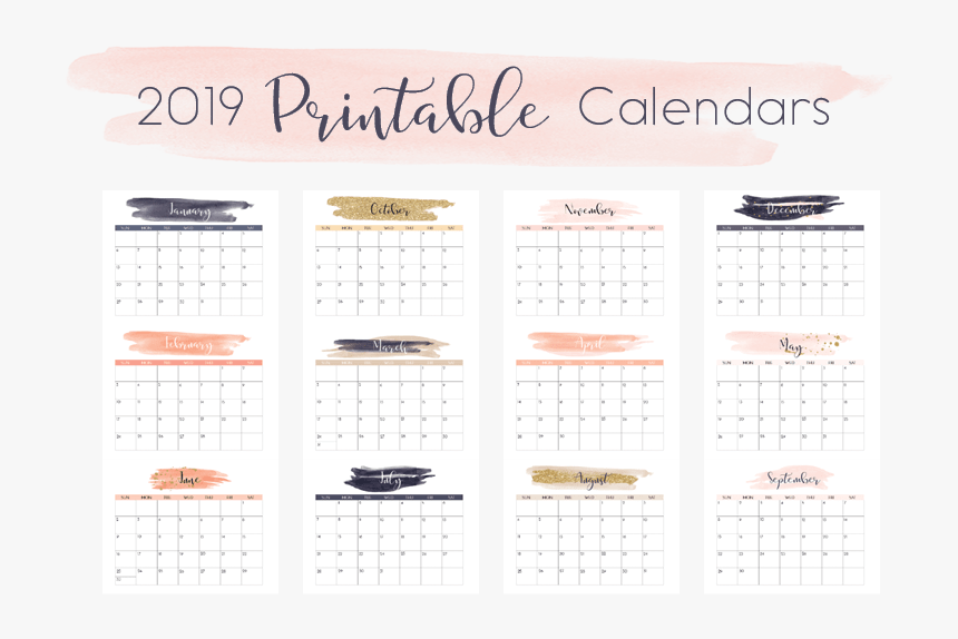 Free 2019 Printable Calendars - Pretty Calendar 2019, HD Png Download