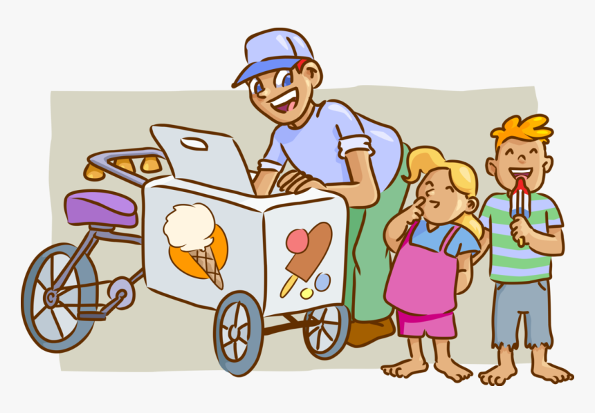 Vector Illustration Of Gelato Ice Cream Bicycle Vendor - Ice Cream Vendor Clipart, HD Png Download