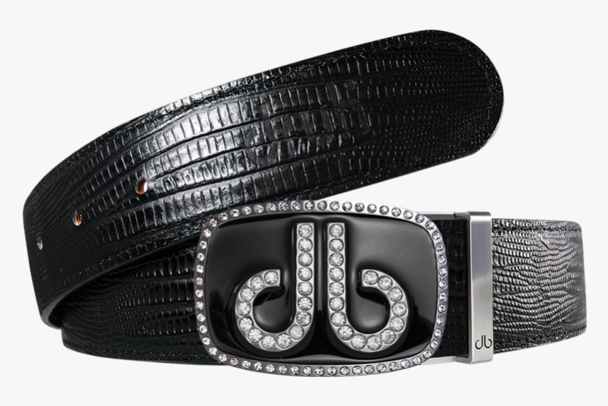 Black Lizard Texture Leather Belt With Black Diamante - Belt, HD Png Download
