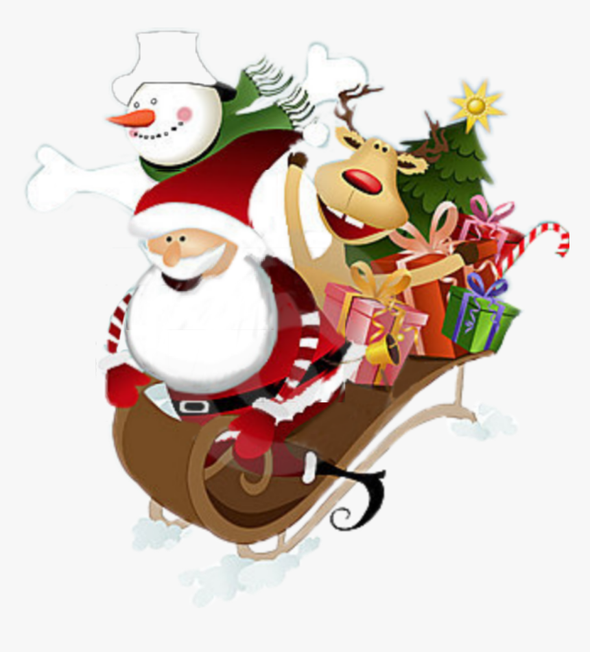 #sleigh #cheistmas #santa #reindeer #snowman #presents - Santa Claus And Friends, HD Png Download