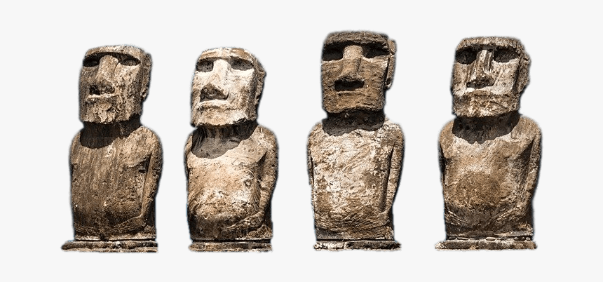 Four Aligned Easter Island Moai Statues - Moai, HD Png Download