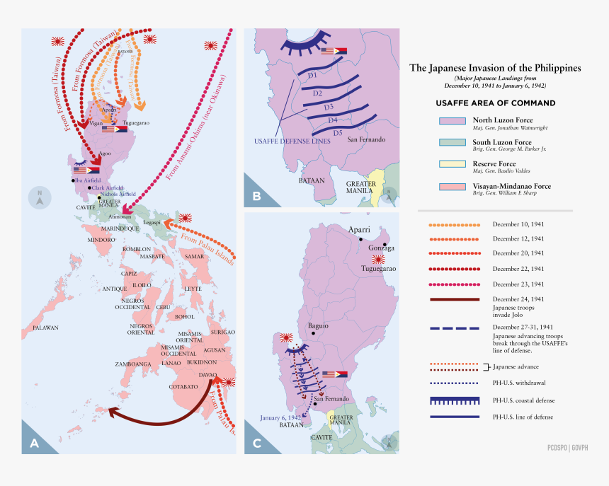 Japanese Invasion Of The Philippines - Map, HD Png Download