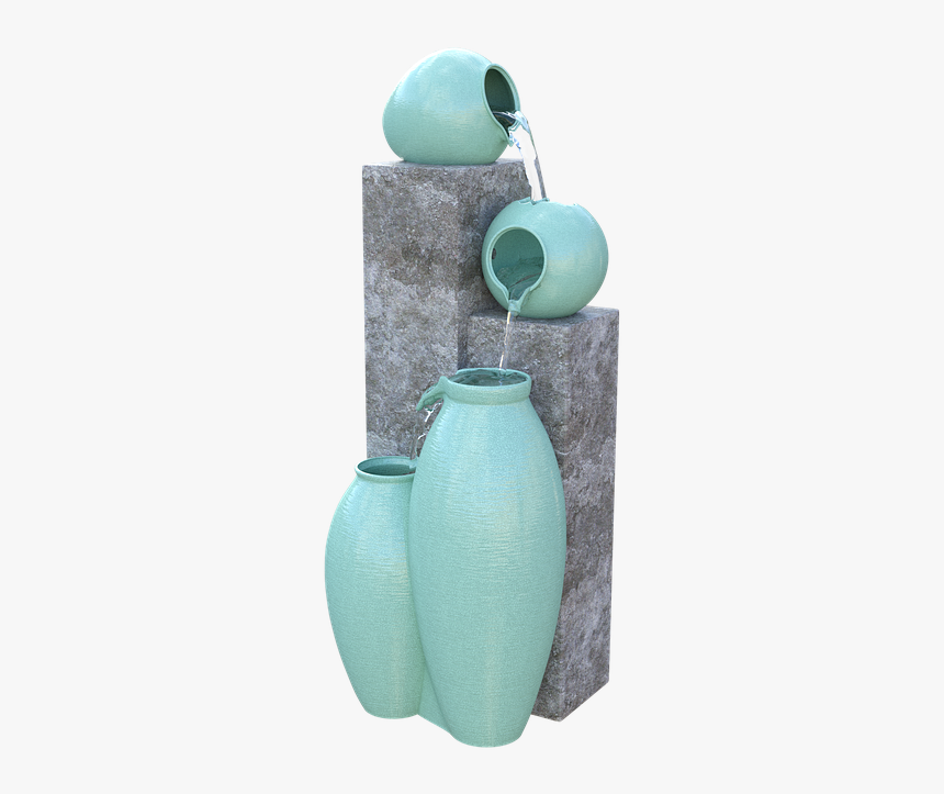 Water, Fountain, Stone, Ceramic, Modern, Sculpture - Teal Ceramic Fountain, HD Png Download