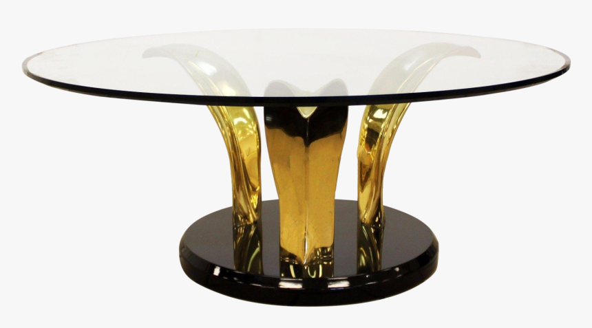 1970s Mid Century Modern Palm Leaf Glass Brass Black - Coffee Table, HD Png Download