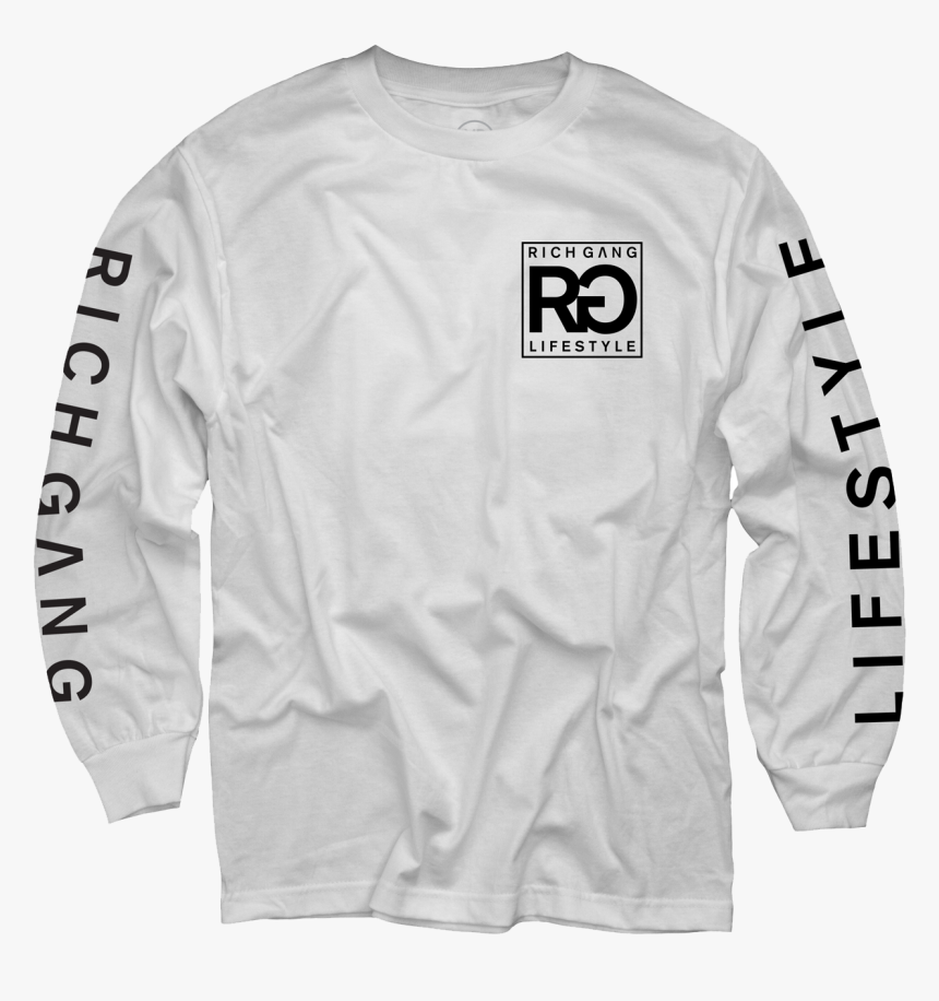 Rich Gang Life Style White Long Sleeve T-shirt - White Long Sleeve T Shirt Front, HD Png Download