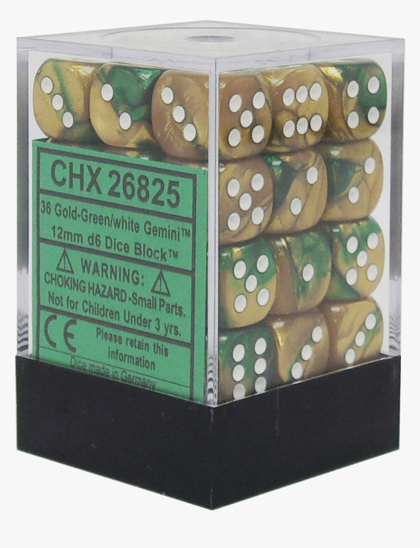 Gemini Gold-green With White 12mm D6 - Box, HD Png Download