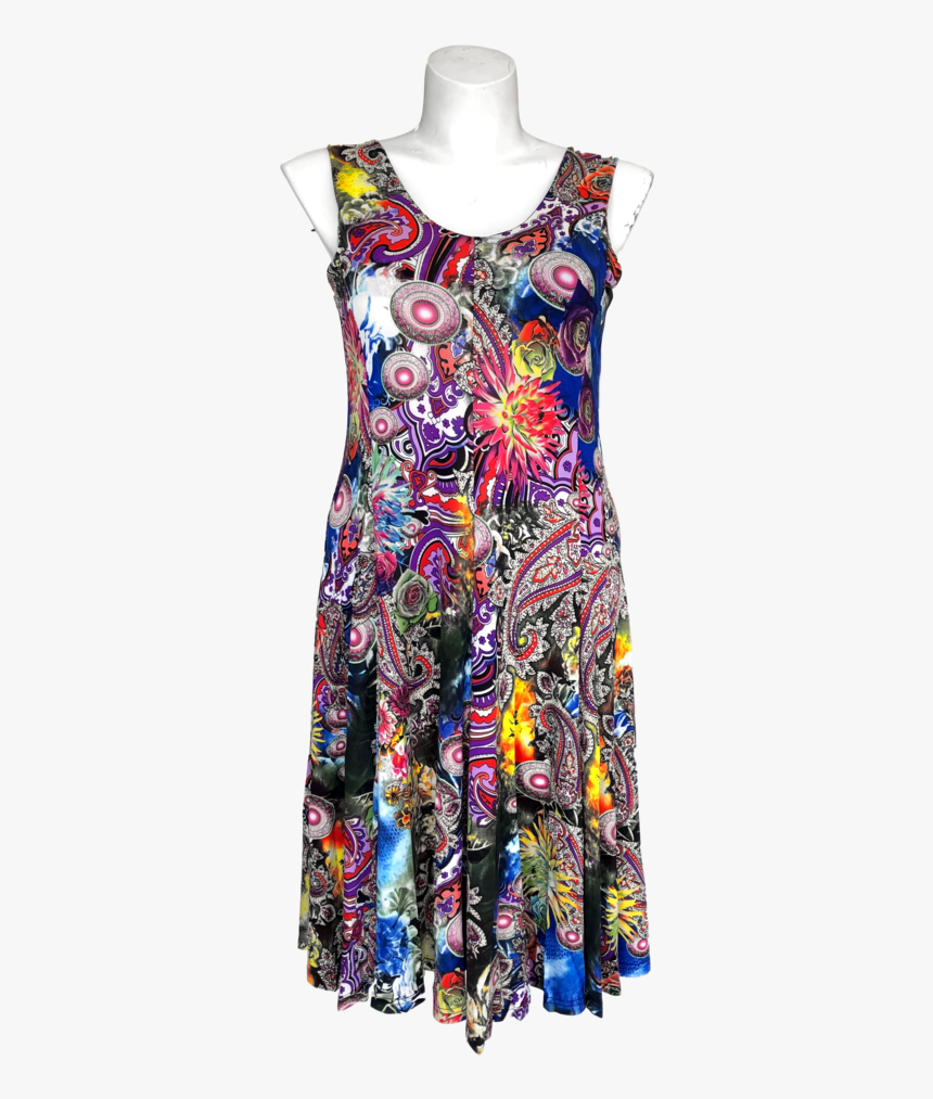 Sleeveless Fit And Flare Dress In Royal And Yellow - Day Dress, HD Png Download