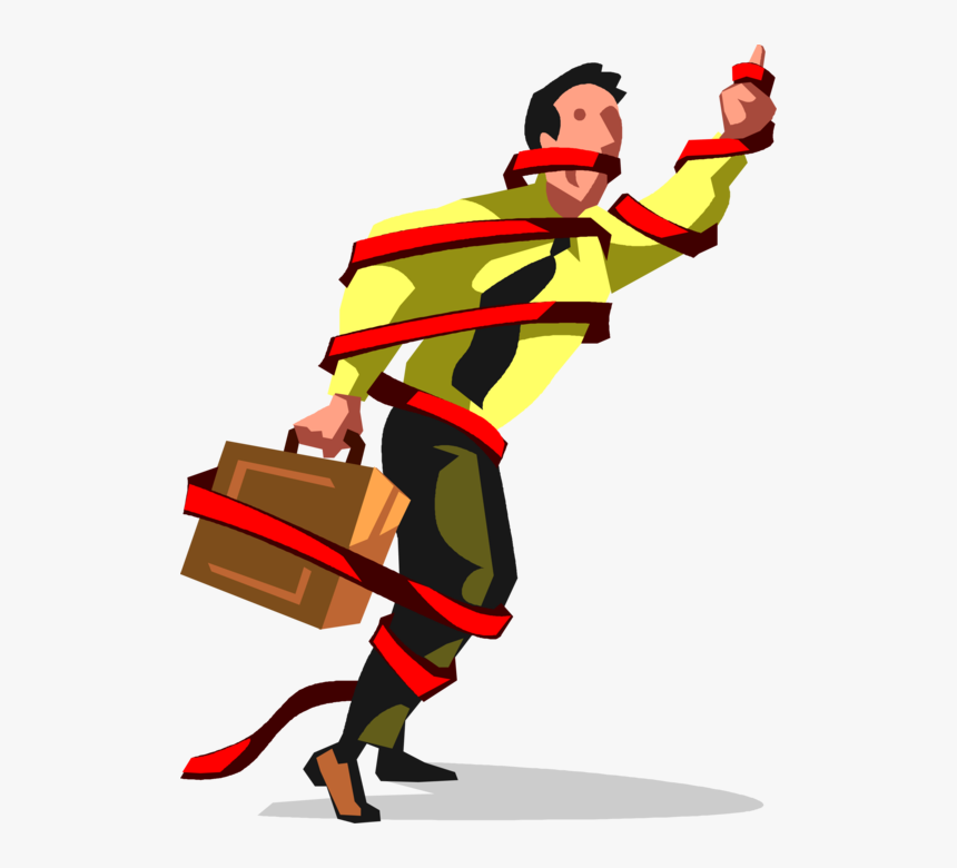 Vector Illustration Of Businessman Wrapped Up In Bureaucratic - Tied Up Clip Art, HD Png Download