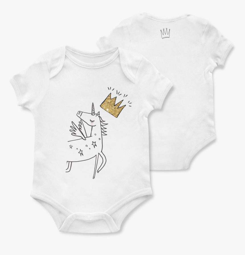 Unicorn & Gold Crown Baby Onesie - Cartoon, HD Png Download