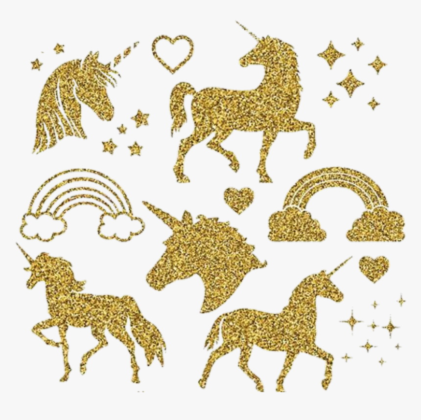 #unicorns #glitter #golden #gold #fantasy - Silhouette Of A Unicorn, HD Png Download