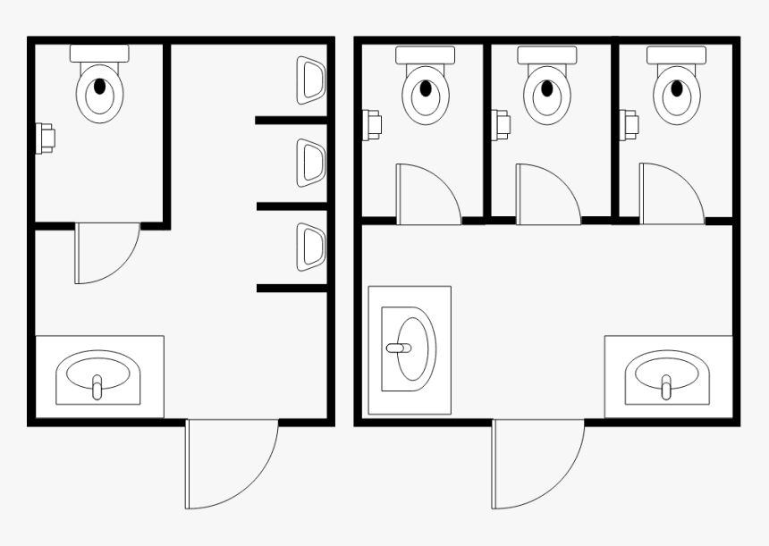 Public Restroom With Single Restroom - Drawing, HD Png Download ...
