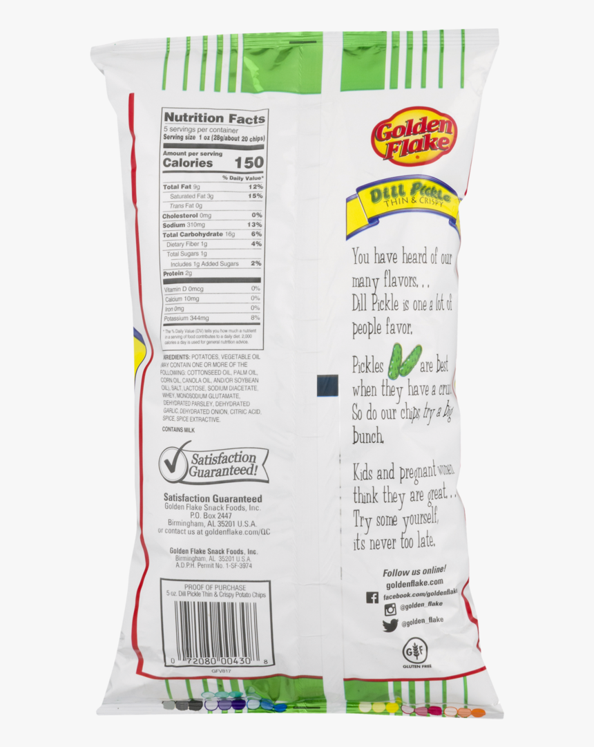 Golden Flake Thin & Crispy Potato Chips, Dill Pickle - Golden Flake Dill Pickle Chips, HD Png Download