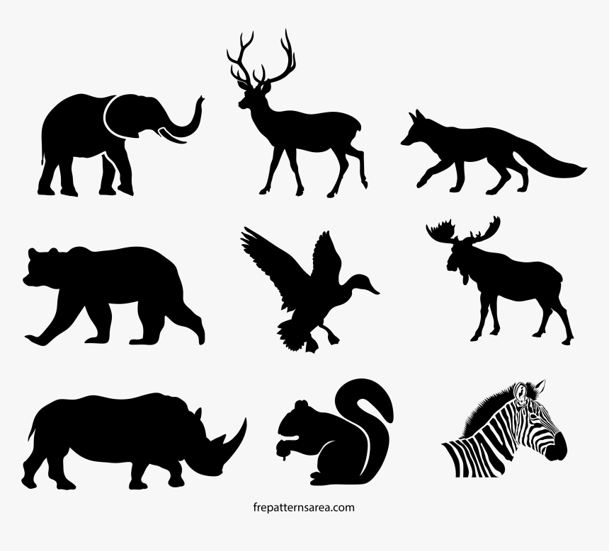 Wildlife Animals Silhouette Stencil & Printable Template - Silhouette Of Animals, HD Png Download