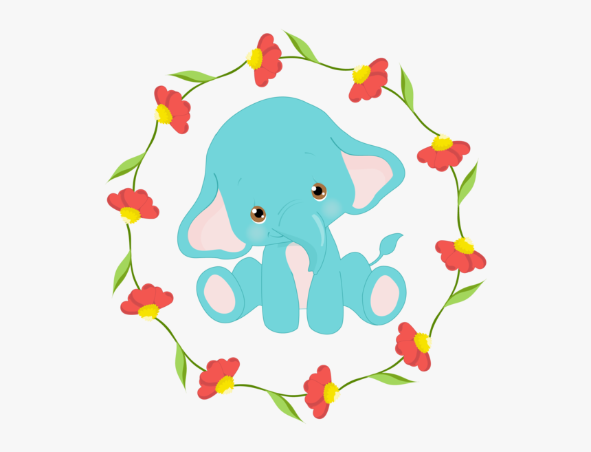 Sublimation Transfer Animal Baby Blue With Flowers - Elephant Baby Animals Png, Transparent Png