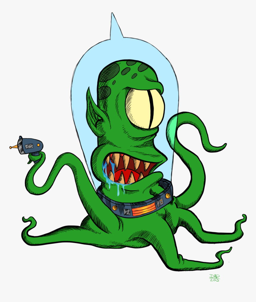 Pixel Dave Having Fun Drawing Kodos Or Is It Kang - Cartoon, HD Png Download