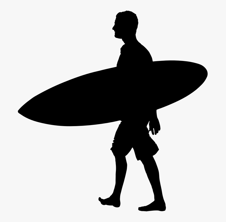 Man Holding Surfboard Silhouette, HD Png Download
