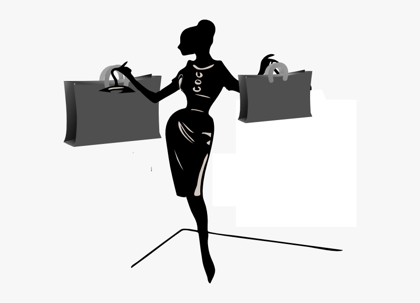 Lady Shopping Clip Art At Clker - Woman Shopping Black And White, HD Png Download