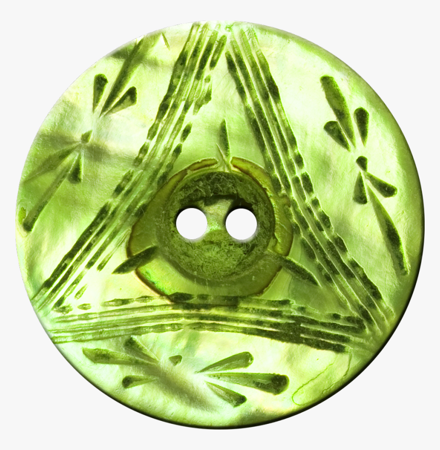 Button With Triangle And Floral Design, Lime Green - Old Button Png, Transparent Png