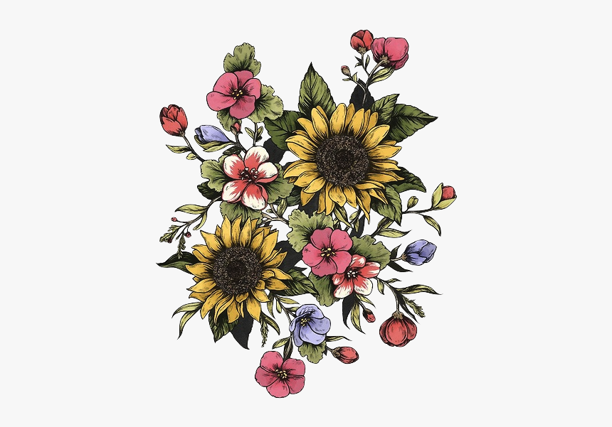 Sunflower And Other Flowers, HD Png Download