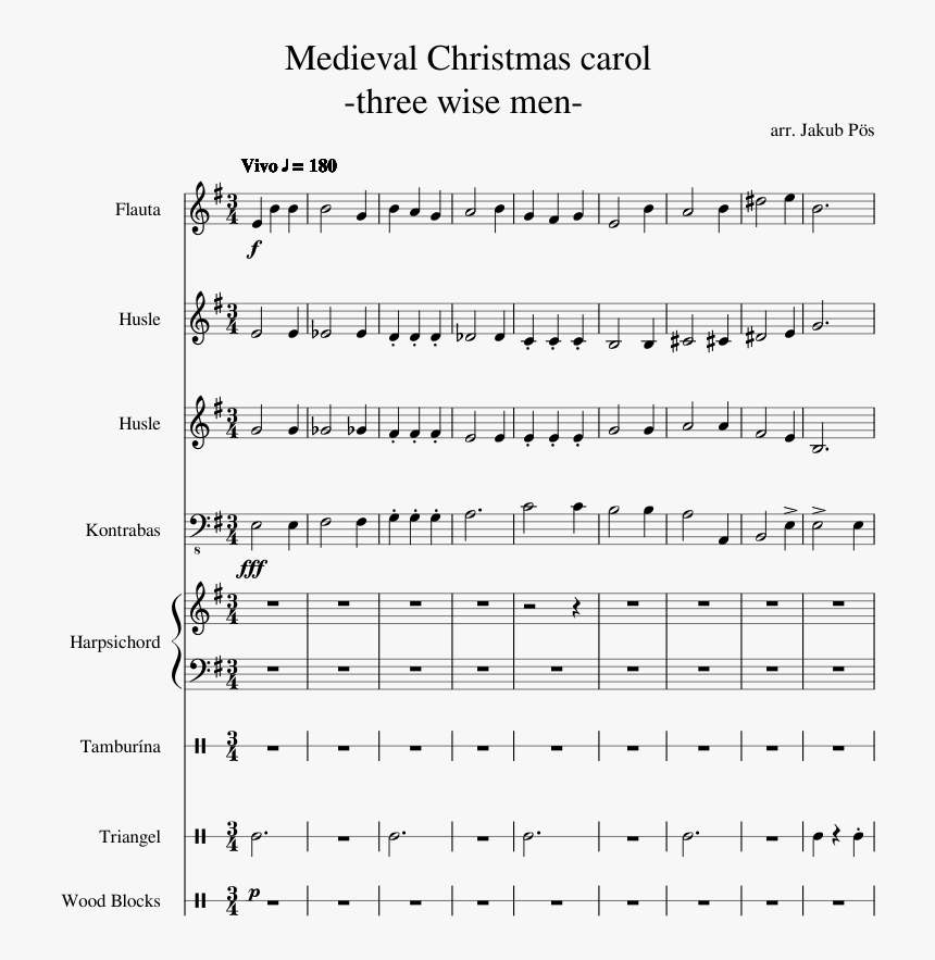 Medieval Christmas Carol Three Wise Men Sheet Music - Sheet Music, HD Png Download