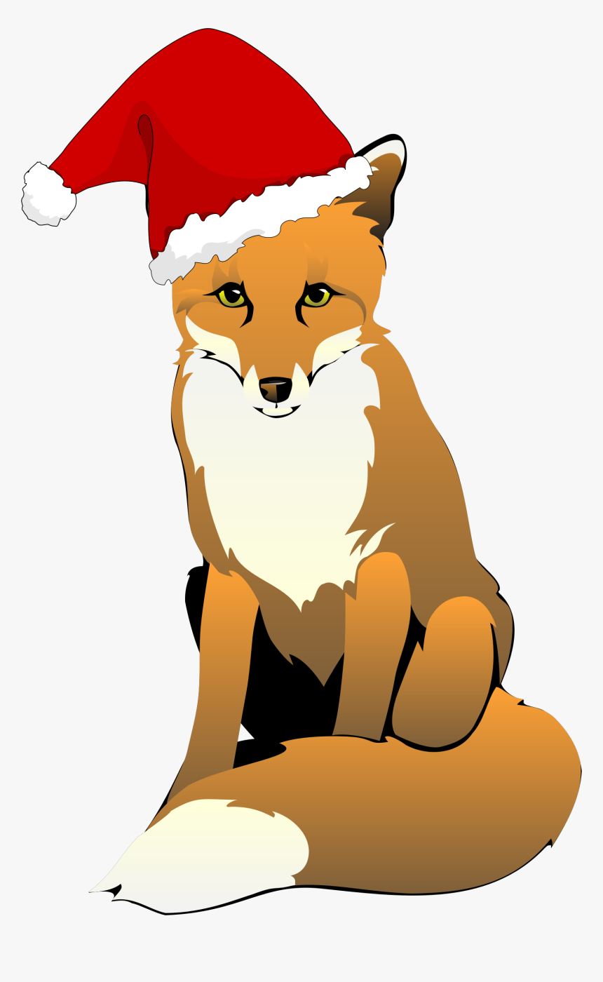 Fox Wearing Santa Hat Clip Arts - Fox With Christmas Hat, HD Png Download