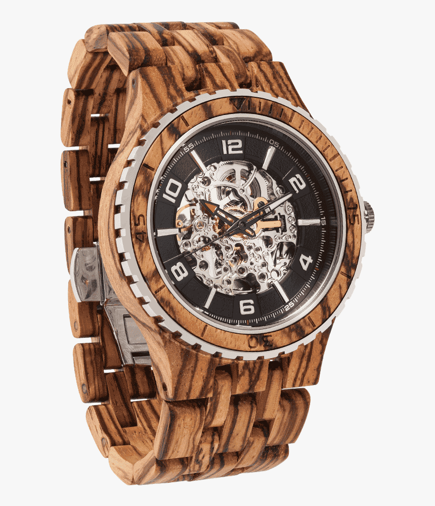 Men S Premium Self Winding Transparent Body Zebra Wood - Watch, HD Png Download