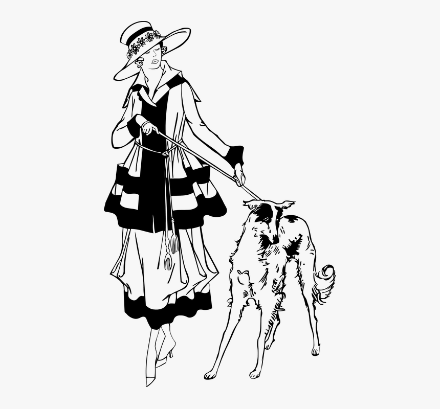 Walking Dog, Dog, Pet, Walk, Woman, Animal, Walking - Girl Walking A Dog Drawing, HD Png Download