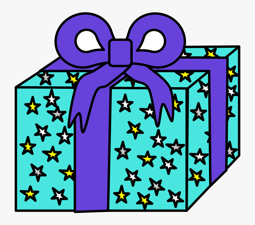 Gift, Blue Wrapping Paper, Purple Ribbon, Stars - Gift Wrapping, HD Png Download