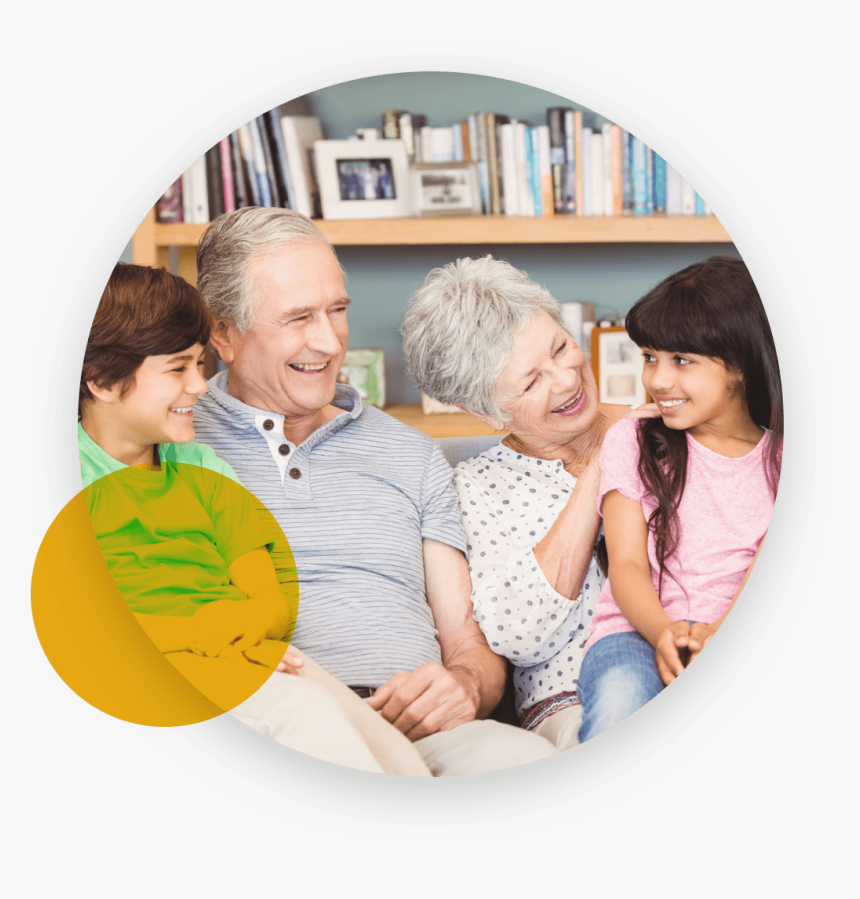 Grandchildren Smiling While Sitting On Their Grandparents - Png Grandparents, Transparent Png