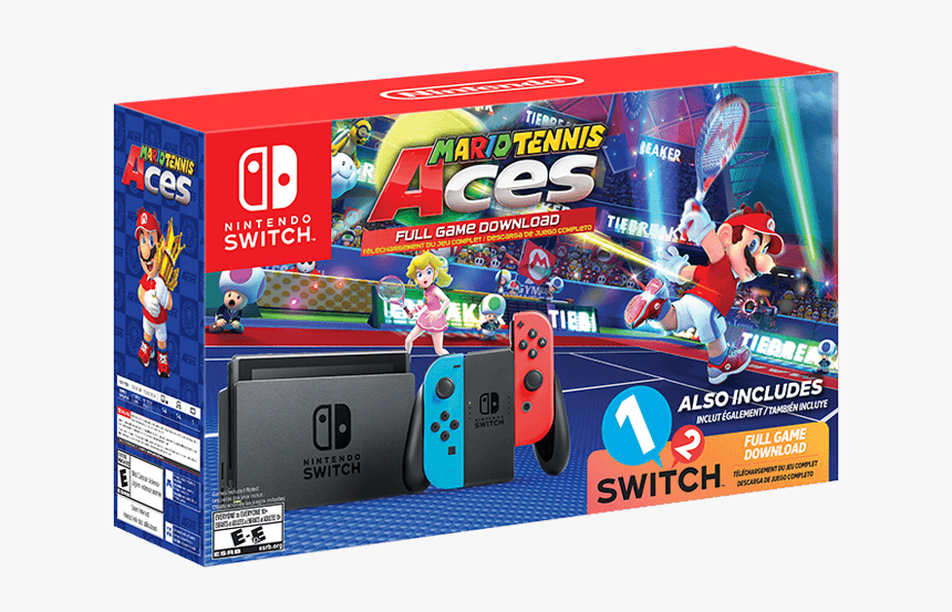 Nintendo Switch With Neon Blue And Neon Red Joy Con, - Nintendo Switch With Mario Tennis Aces, HD Png Download
