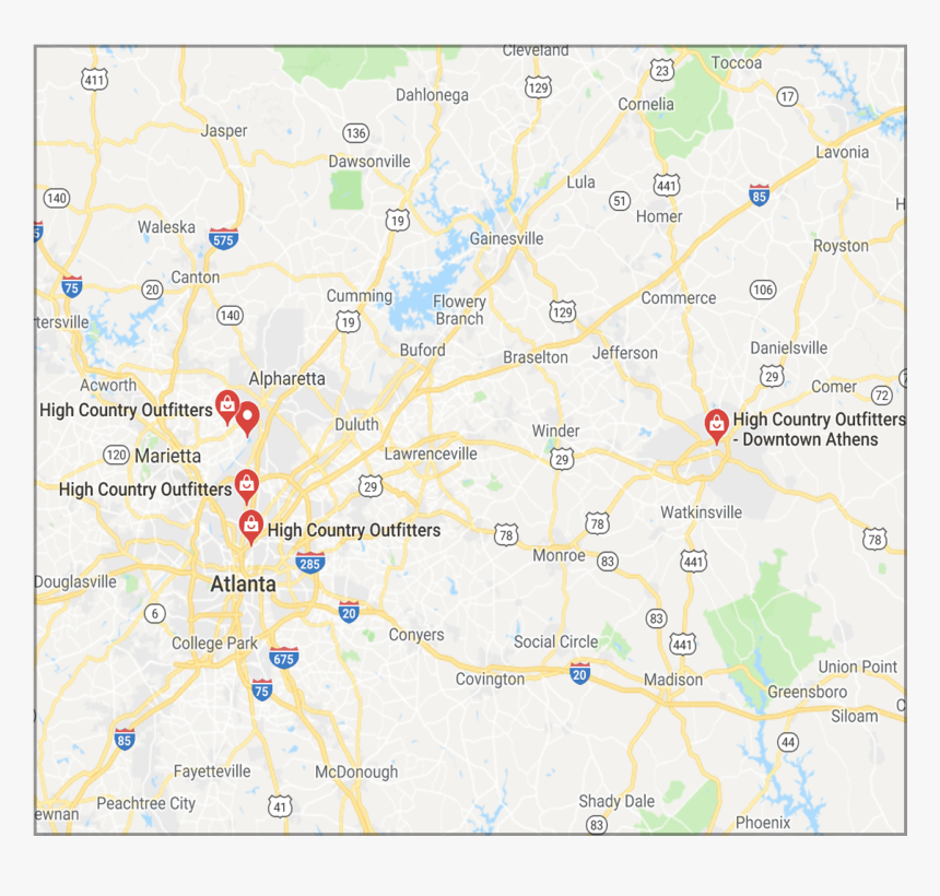 Map Of High Country Outfitters Stores - Atlas, HD Png Download