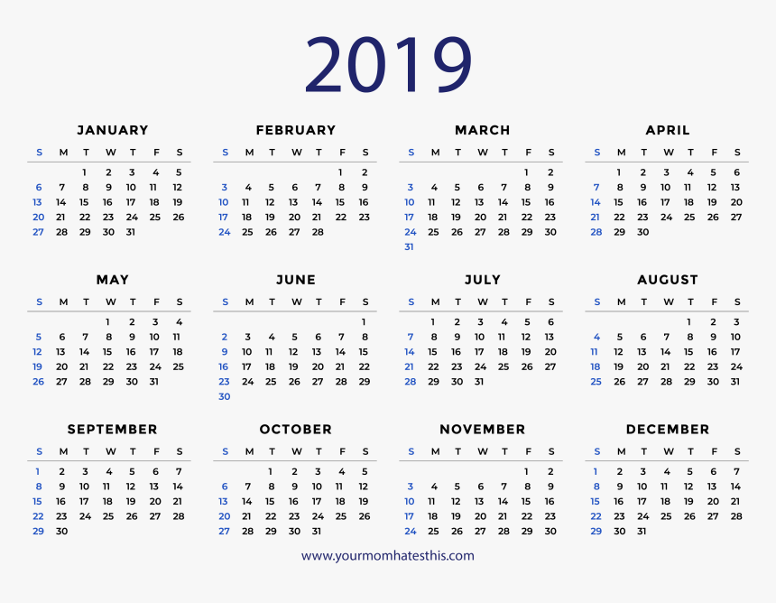 Whole Year Calendar 2019, HD Png Download