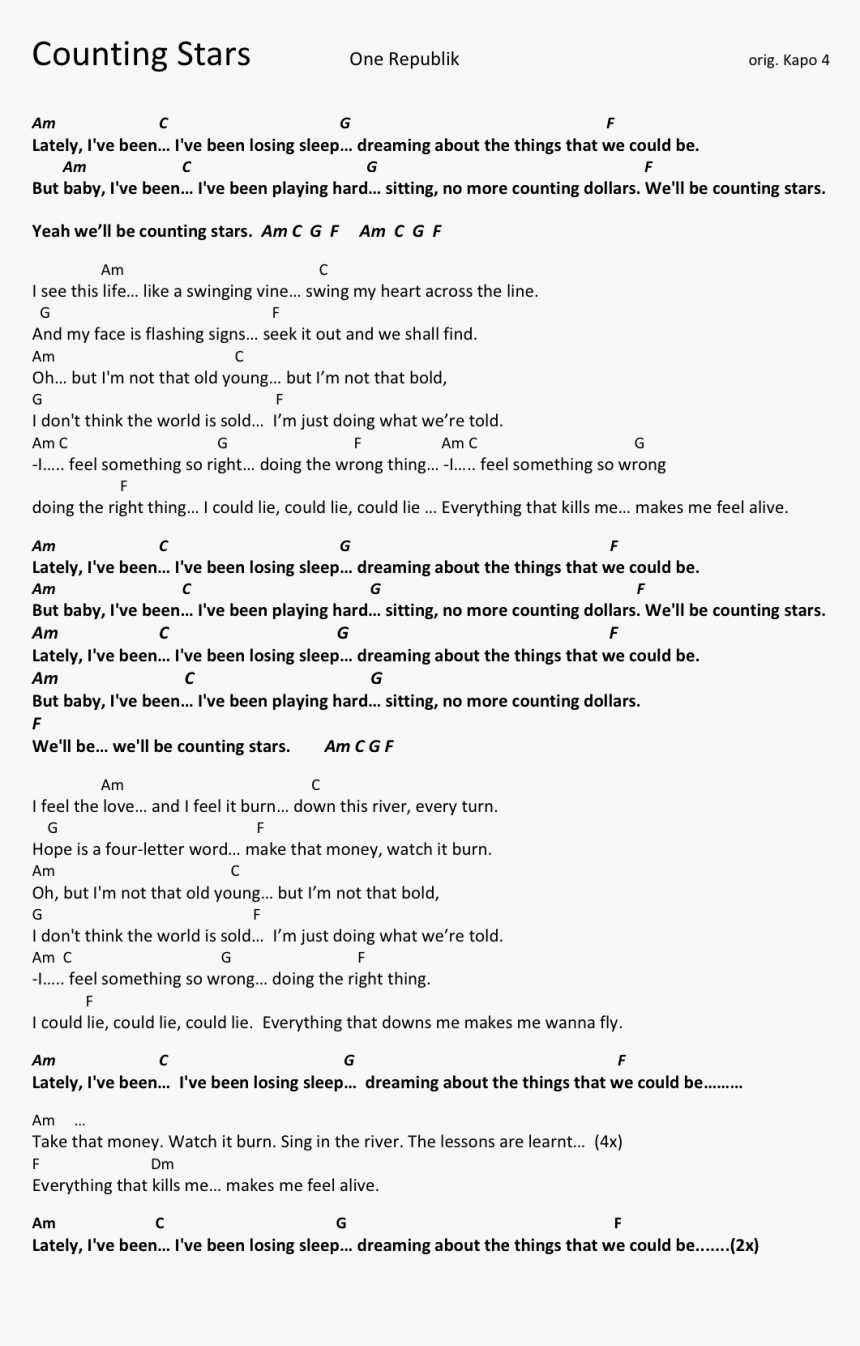 Counting Stars, Chords, Lyrics, Tutorial - Icsi Executive Question Paper, HD Png Download