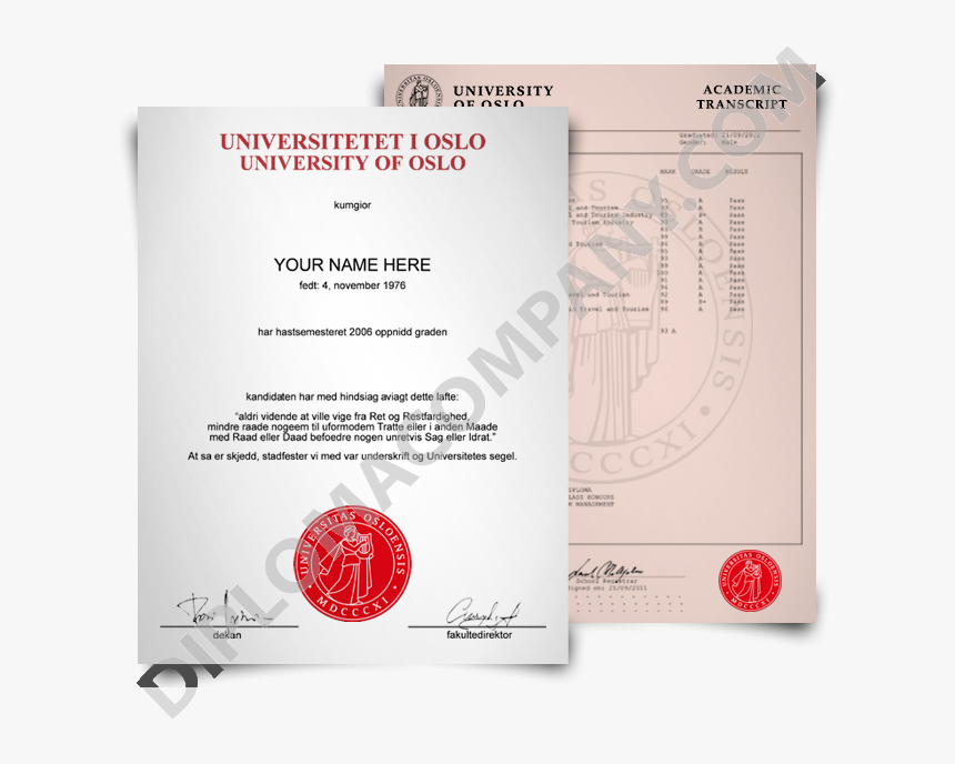 Fake Norway College Degree With Marksheets - University Of Oslo Certificate, HD Png Download