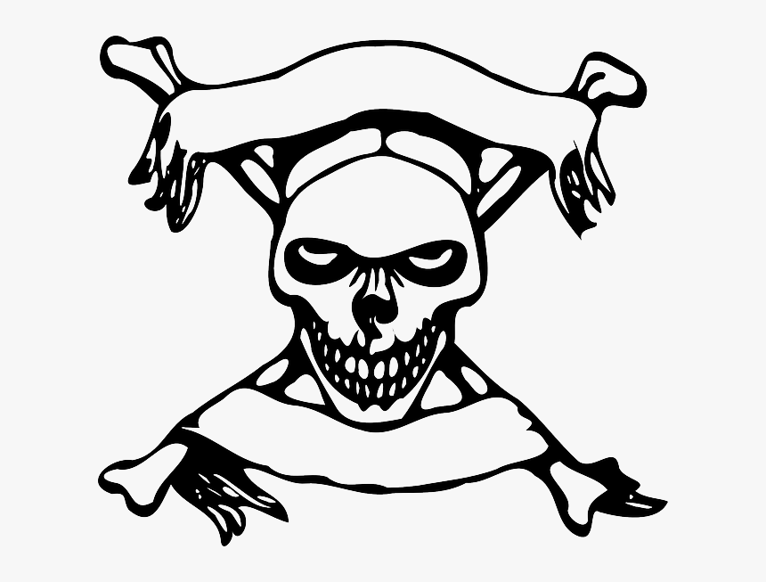 Skull, Cross Bones, Banners, Symbol, Danger, Pirate - Skull With Banners, HD Png Download