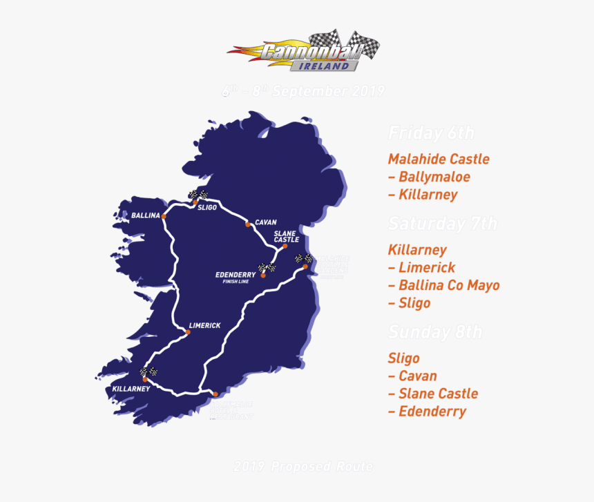 Cannonball Run - Cannonball Ireland 2019 Route, HD Png Download