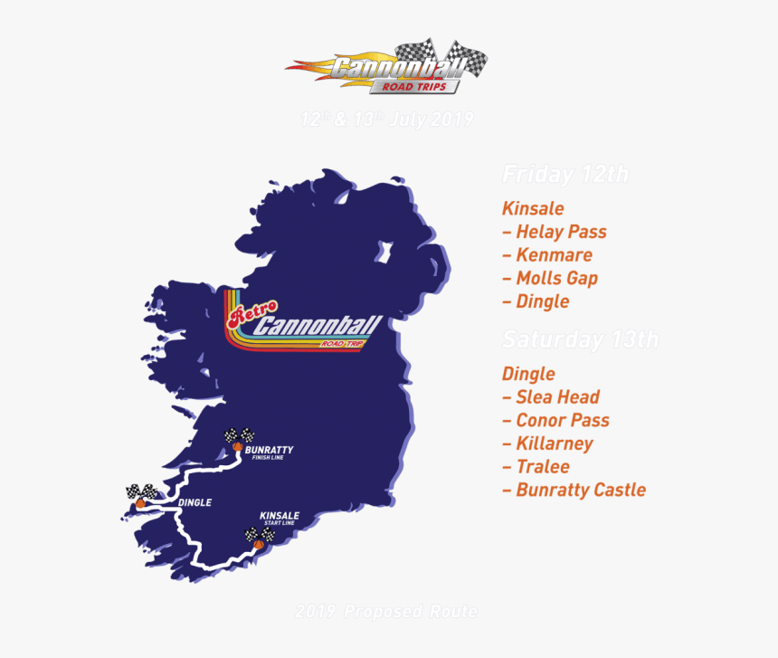 Cannonball Run Retro Road Trip - Cannonball Ireland 2019 Route, HD Png Download