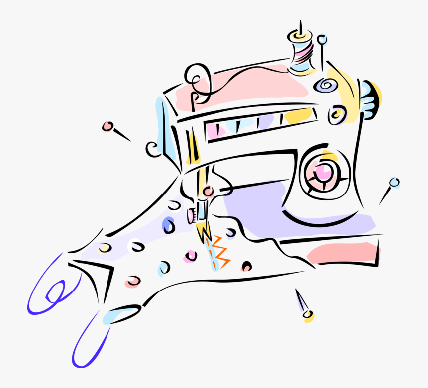 Vector Illustration Of Home Sewing Machine For Stitching - Sewing Clipart, HD Png Download