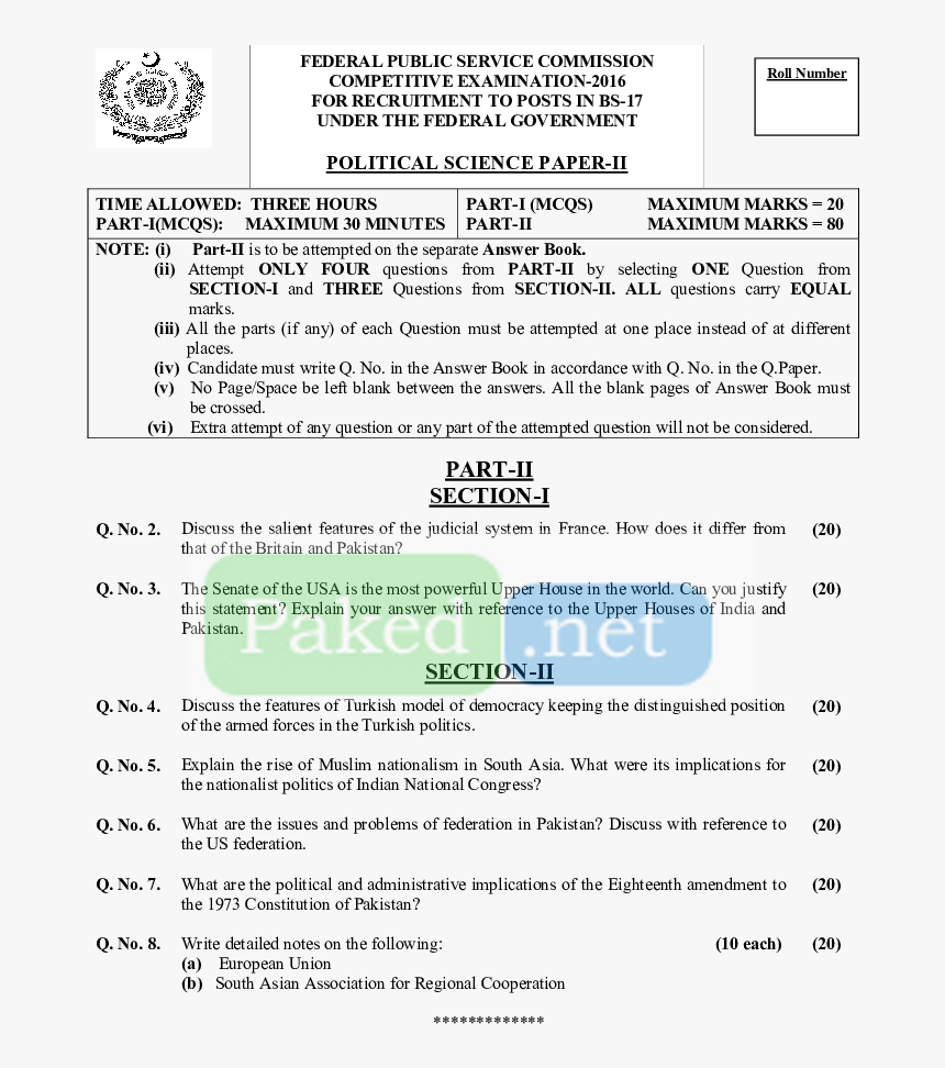 Political Science Css Past Papers, HD Png Download